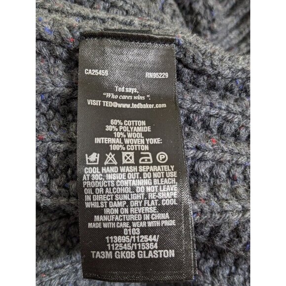 Ted Baker London Wool Blend Sweater Mens M Chunky Knit Gray Henley Mock Neck - Picture 7 of 7
